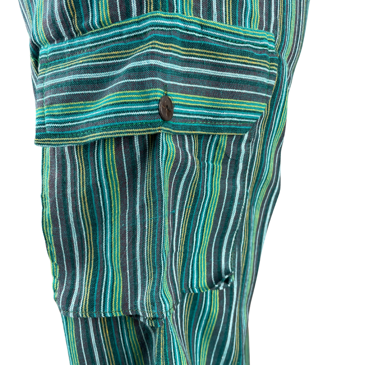 Freizeithose mit Taschen Grün gestreift aus Fischerstoff