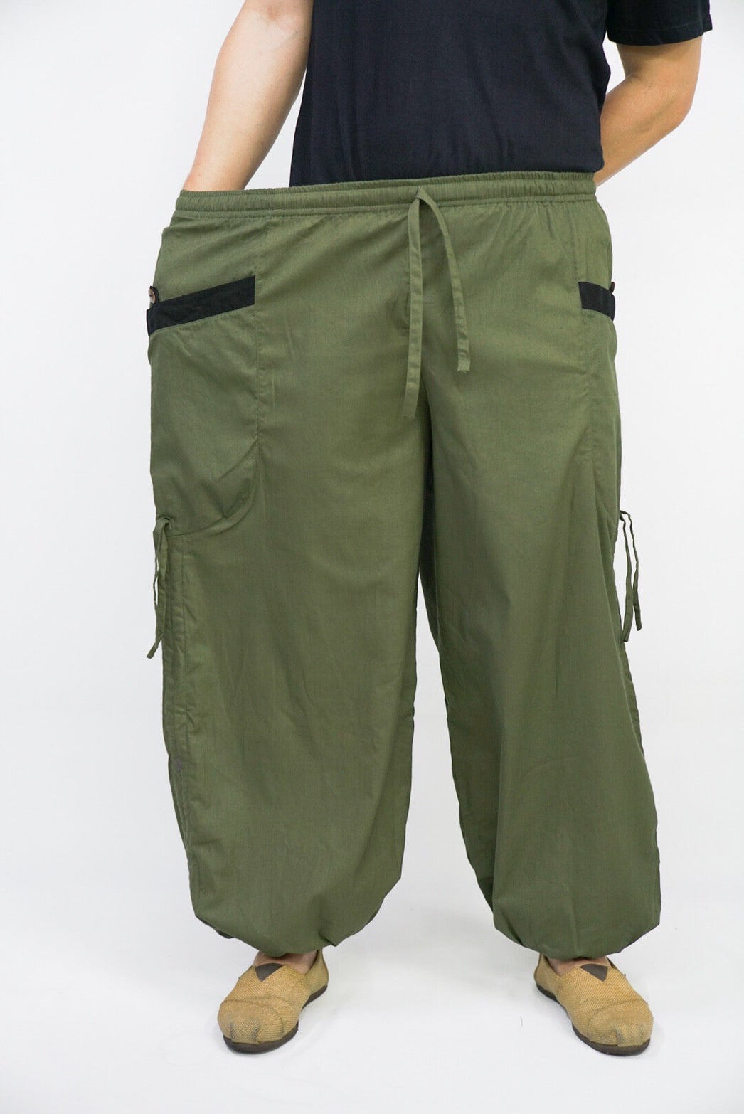 Goa Hose grün mit Taschen und Kordel - lange Version