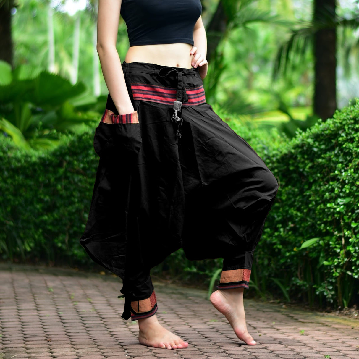 Goa Hose Hilltribe Pattern schwarz