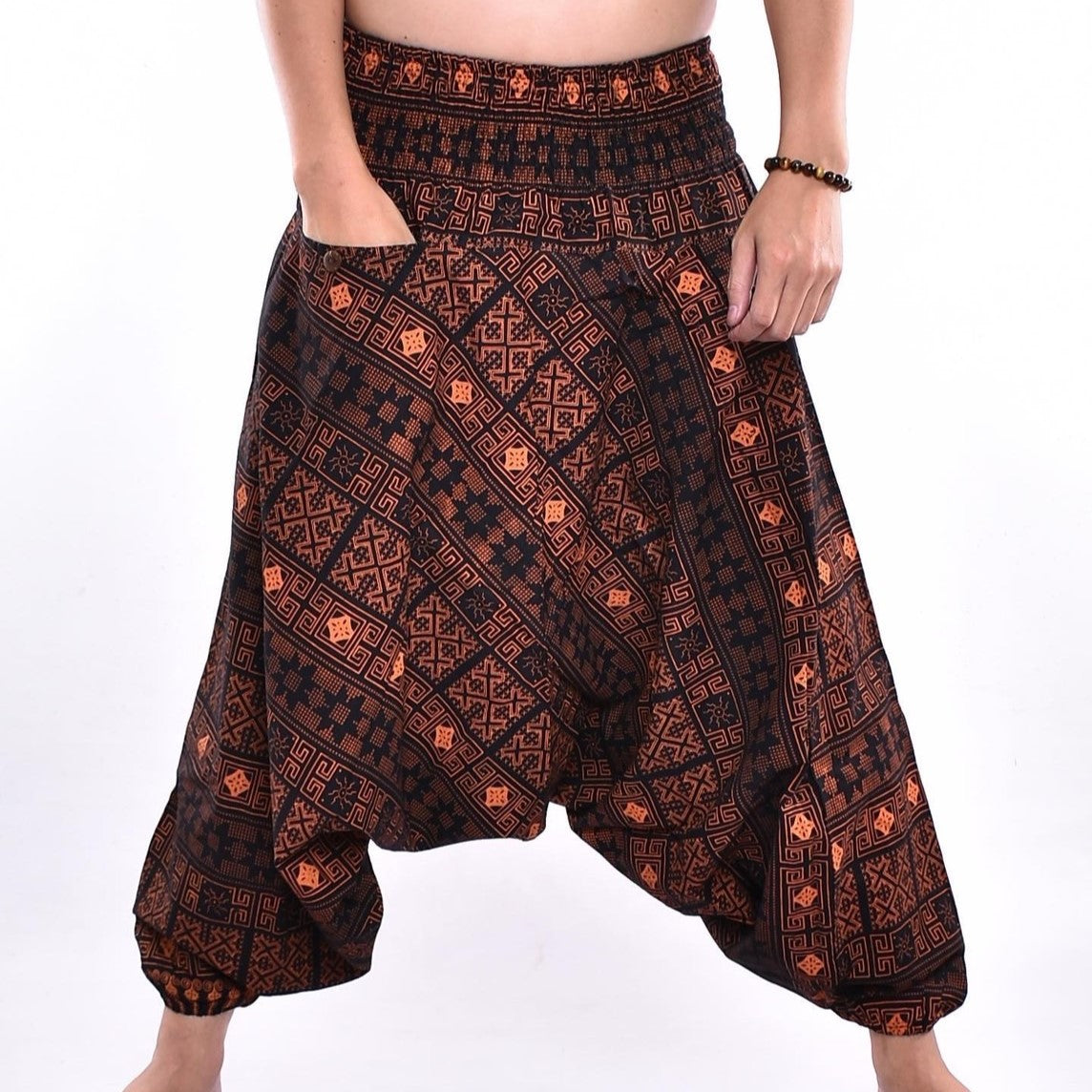 Goa Hose Geo Muster orange aus weicher Baumwolle Unisex Einheitsgröße flexibel weich gemütlich