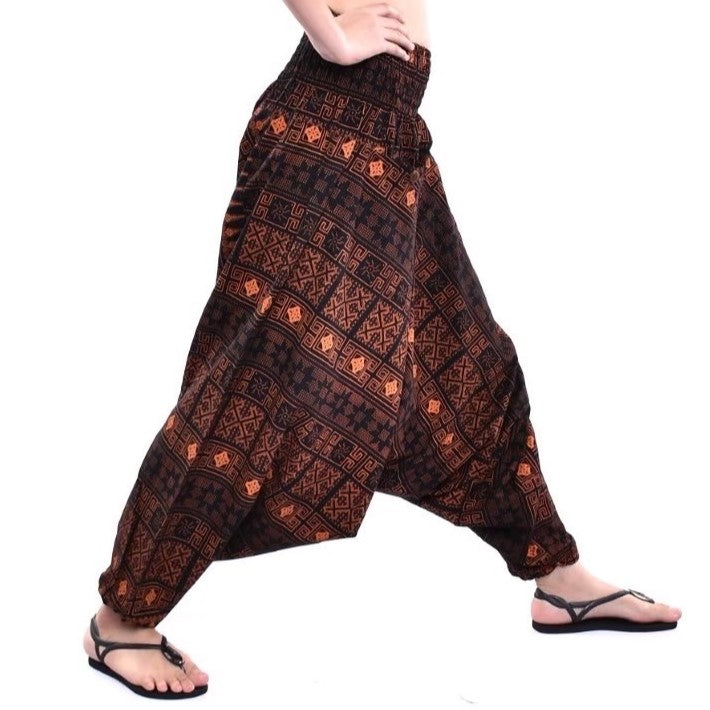 Goa Hose Geo Muster orange aus weicher Baumwolle Unisex Einheitsgröße flexibel weich gemütlich