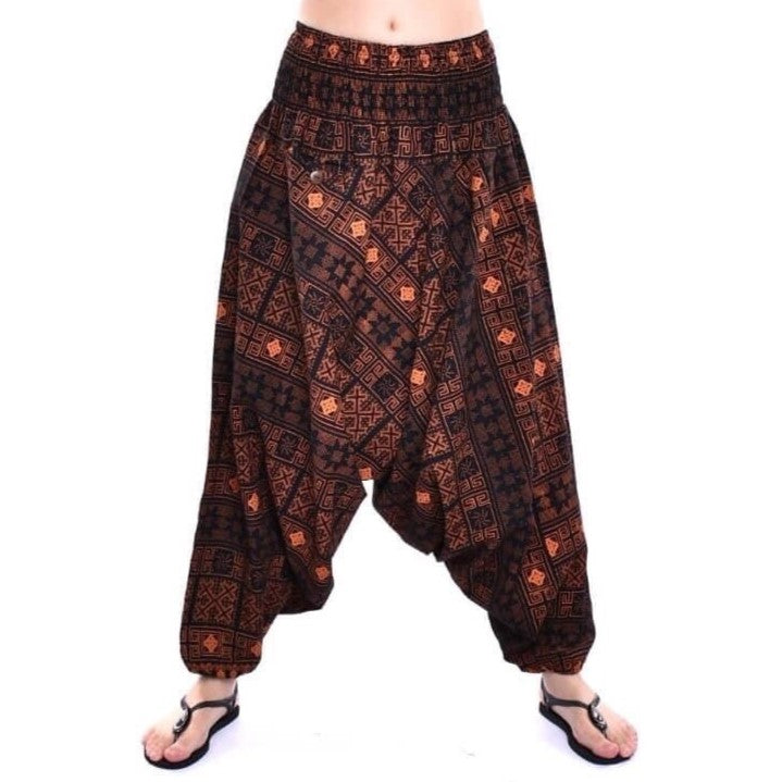Goa Hose Geo Muster orange aus weicher Baumwolle Unisex Einheitsgröße flexibel weich gemütlich
