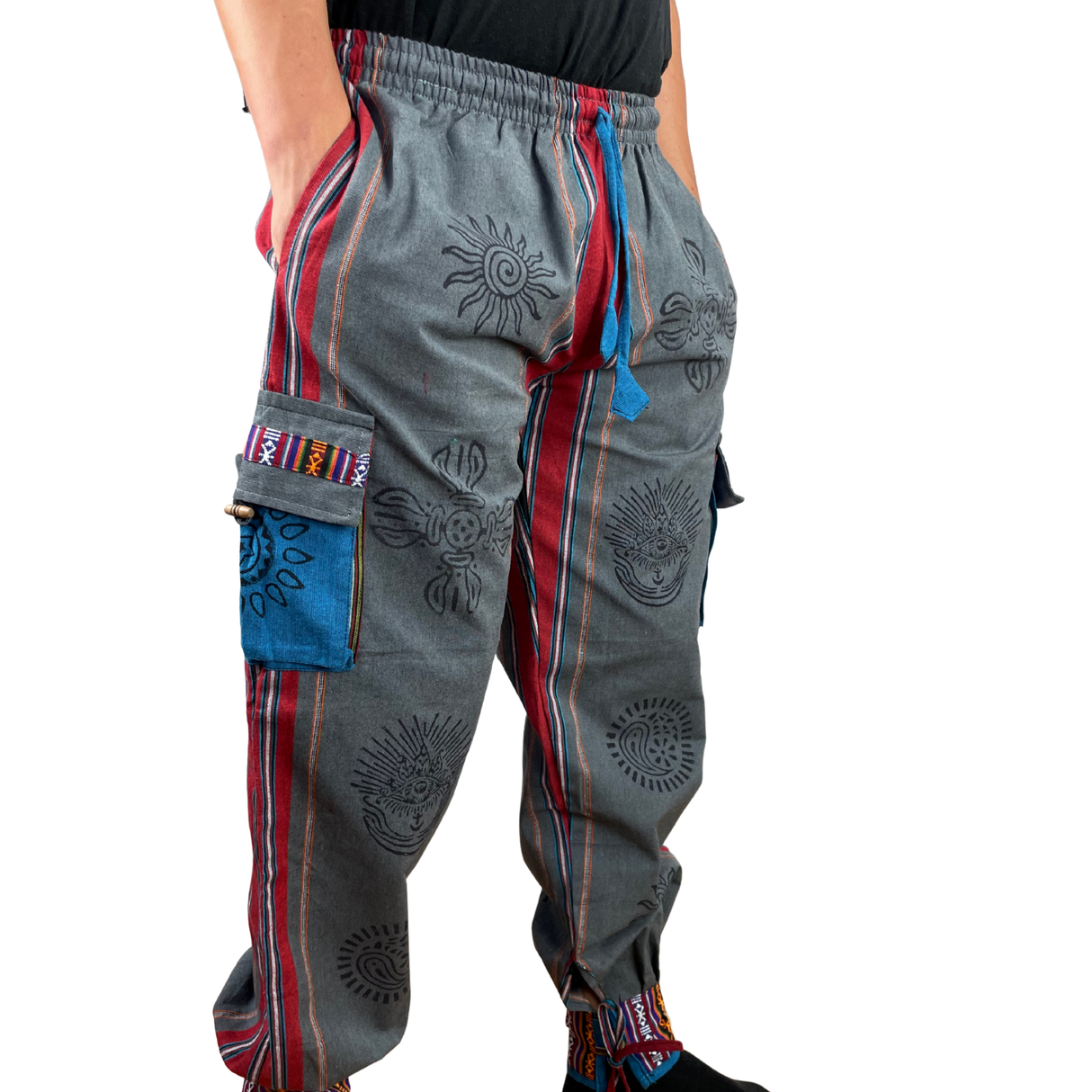 Goa Hose Grau Bunt mit Taschen