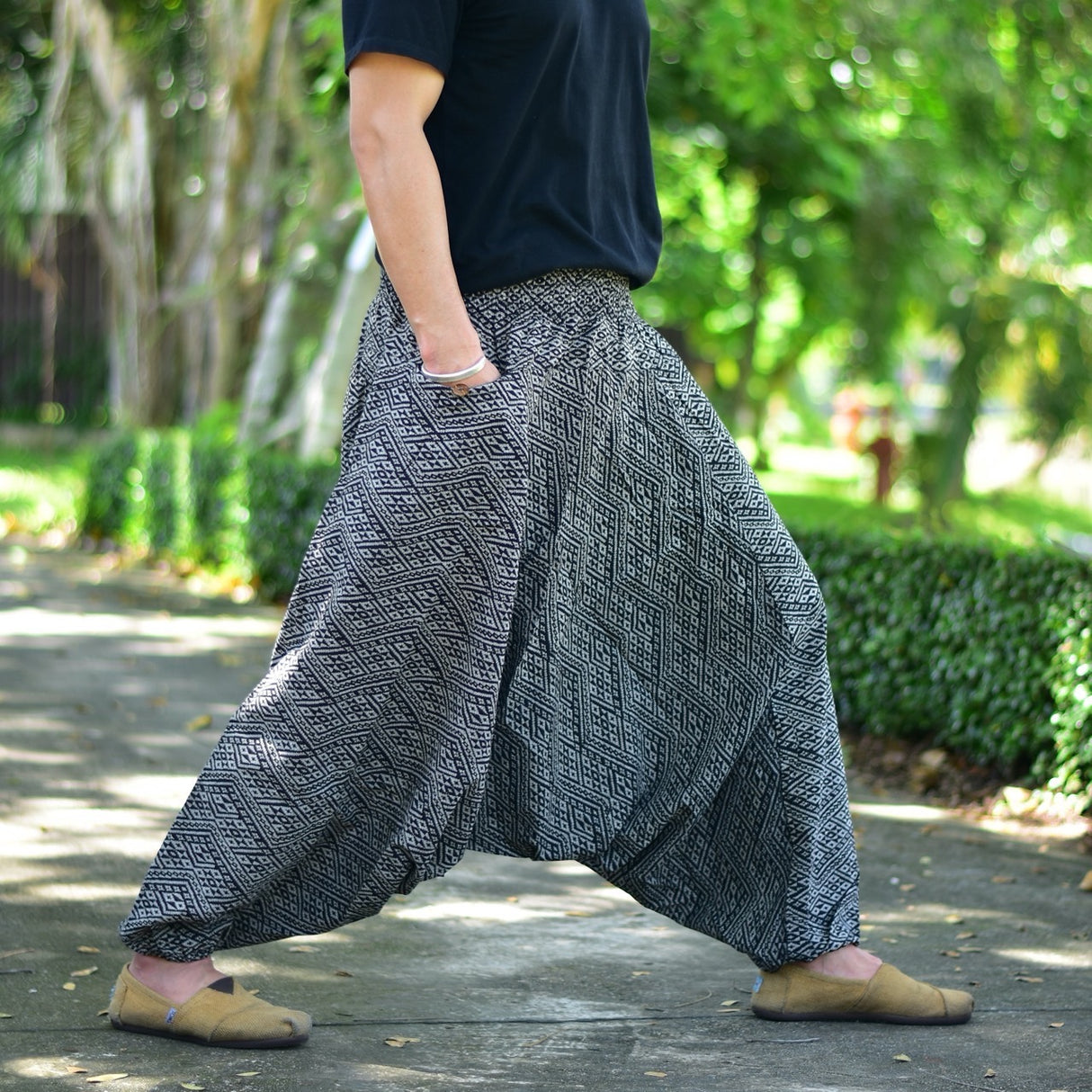 Goa Hose Trapez Muster grau aus weicher Baumwolle Unisex Einheitsgröße flexibel weich gemütlich