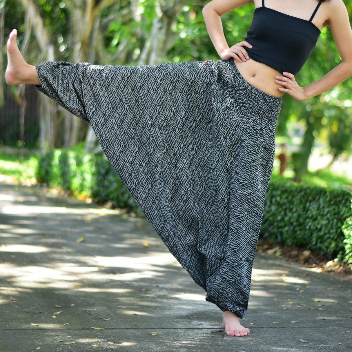 Goa Hose Trapez Muster grau aus weicher Baumwolle Unisex Einheitsgröße flexibel weich gemütlich