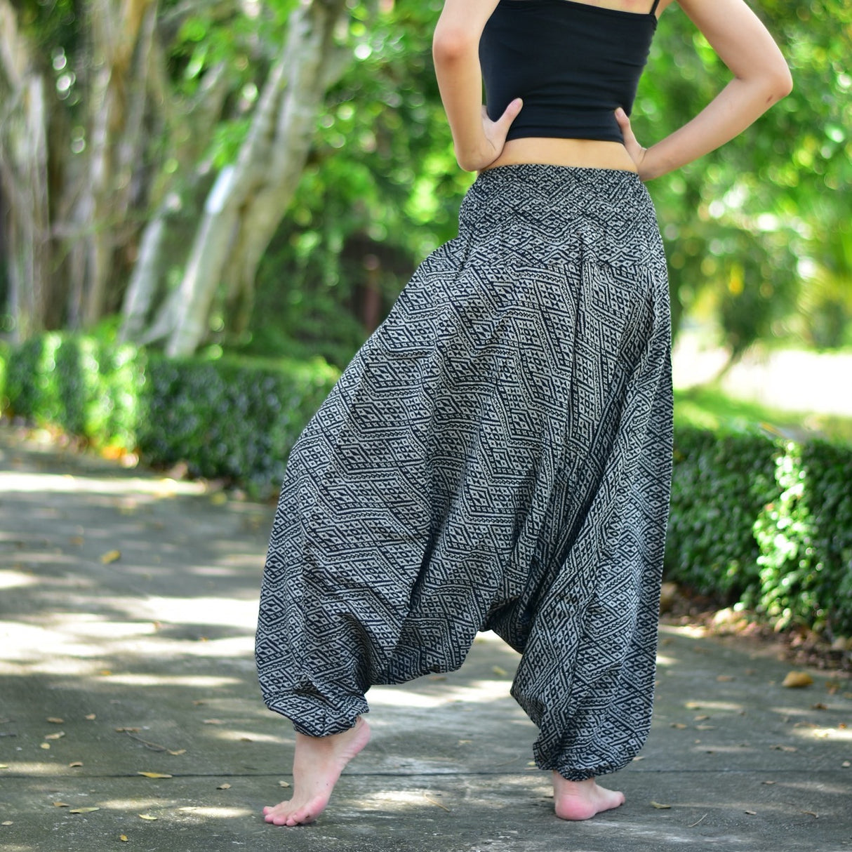 Goa Hose Trapez Muster grau aus weicher Baumwolle Unisex Einheitsgröße flexibel weich gemütlich