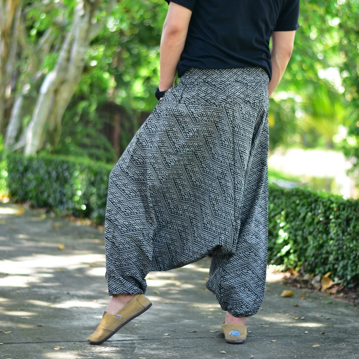 Goa Hose Trapez Muster grau aus weicher Baumwolle Unisex Einheitsgröße flexibel weich gemütlich