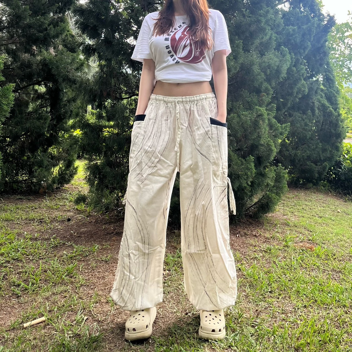 Goa Hose weiß aus weicher Baumwolle Unisex Einheitsgröße flexibel weich gemütlich