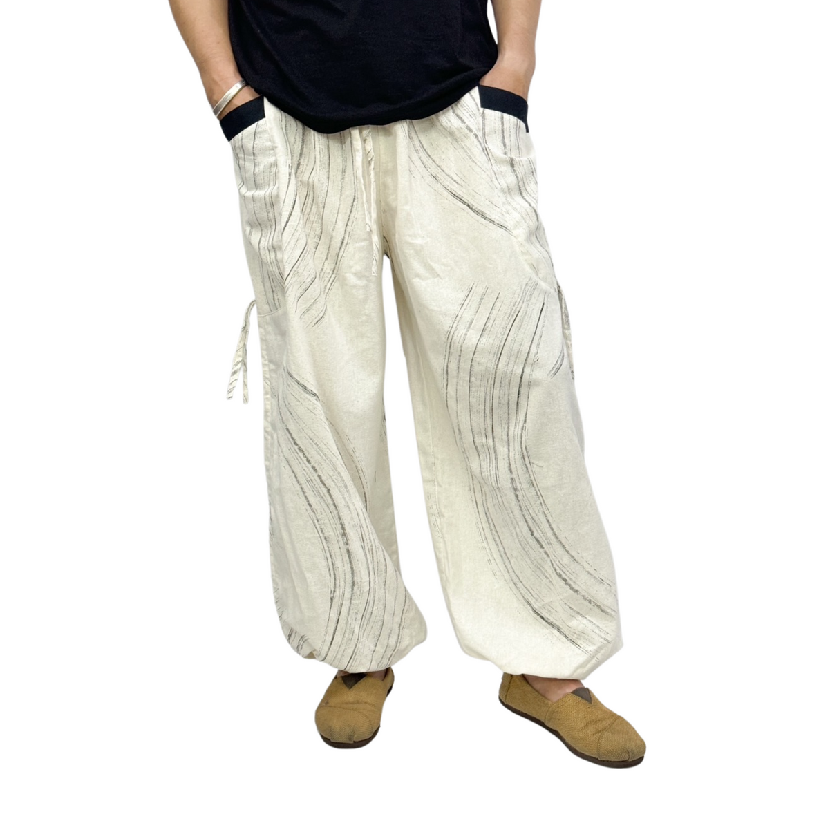 Goa Hose weiß aus weicher Baumwolle Unisex Einheitsgröße flexibel weich gemütlich