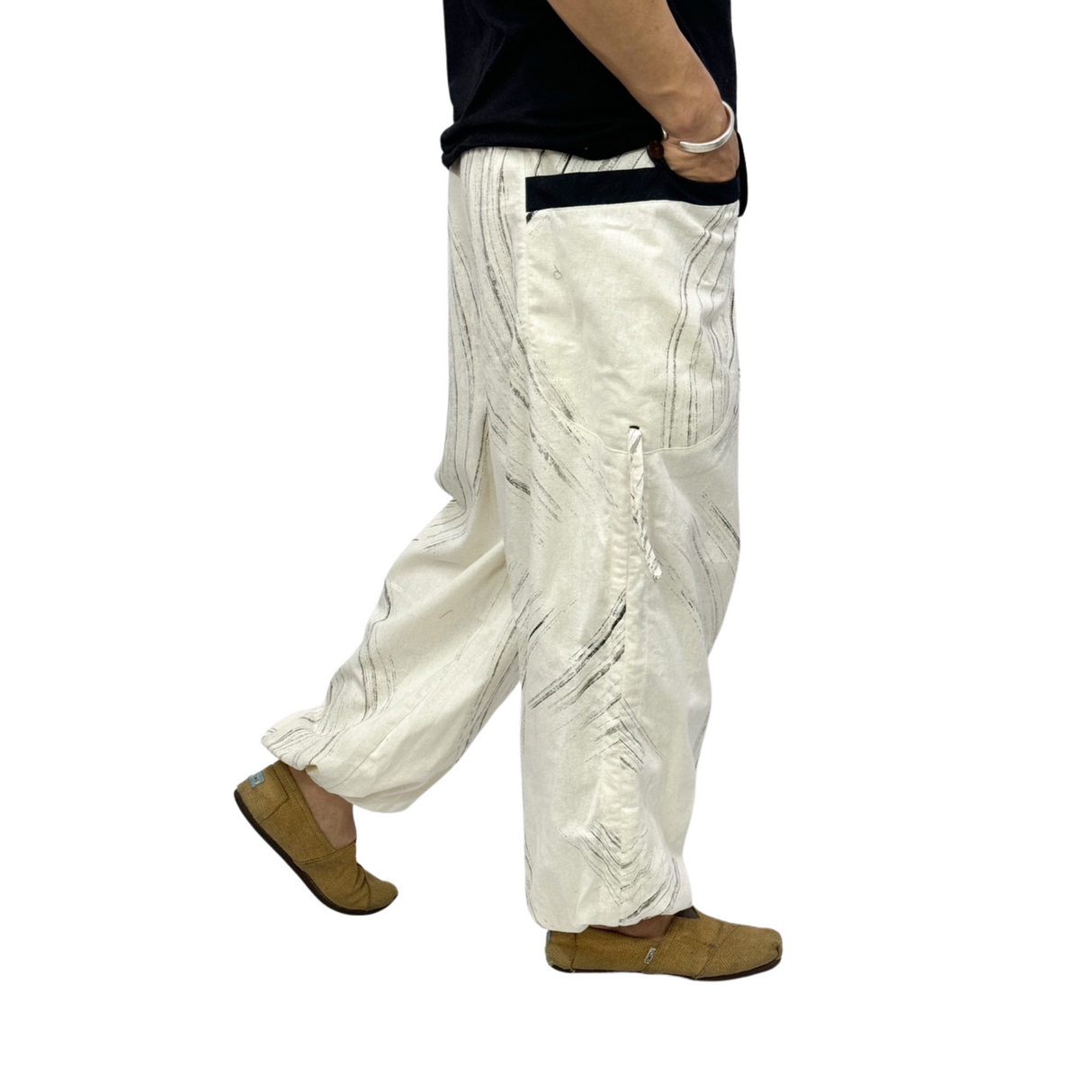 Goa Hose weiß aus weicher Baumwolle Unisex Einheitsgröße flexibel weich gemütlich