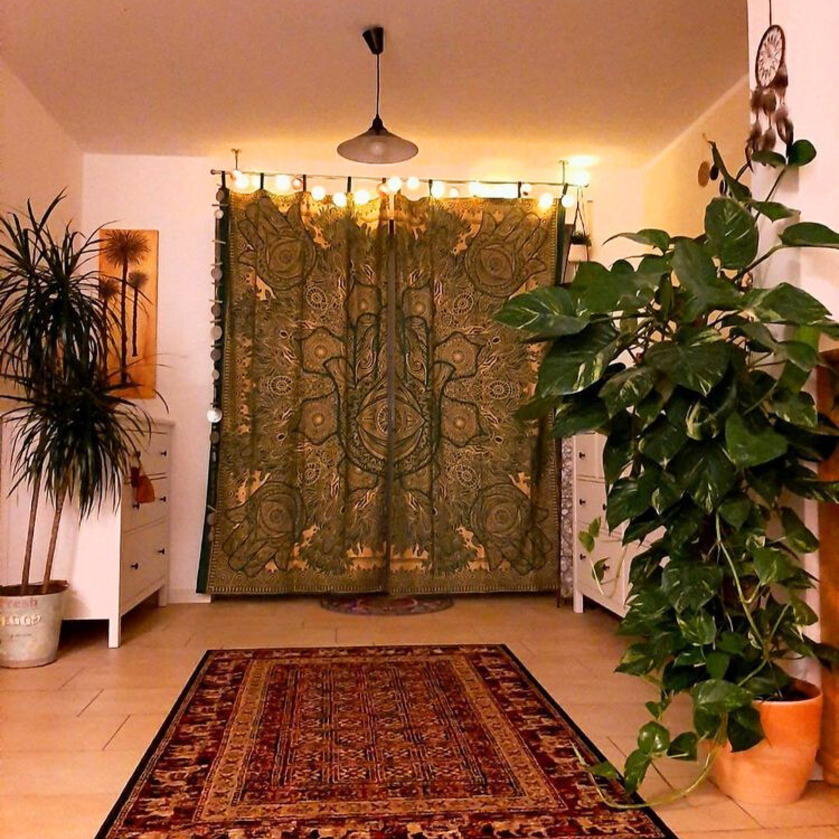 Gold Vorhang Fatimas Hand grün - 2-teilig