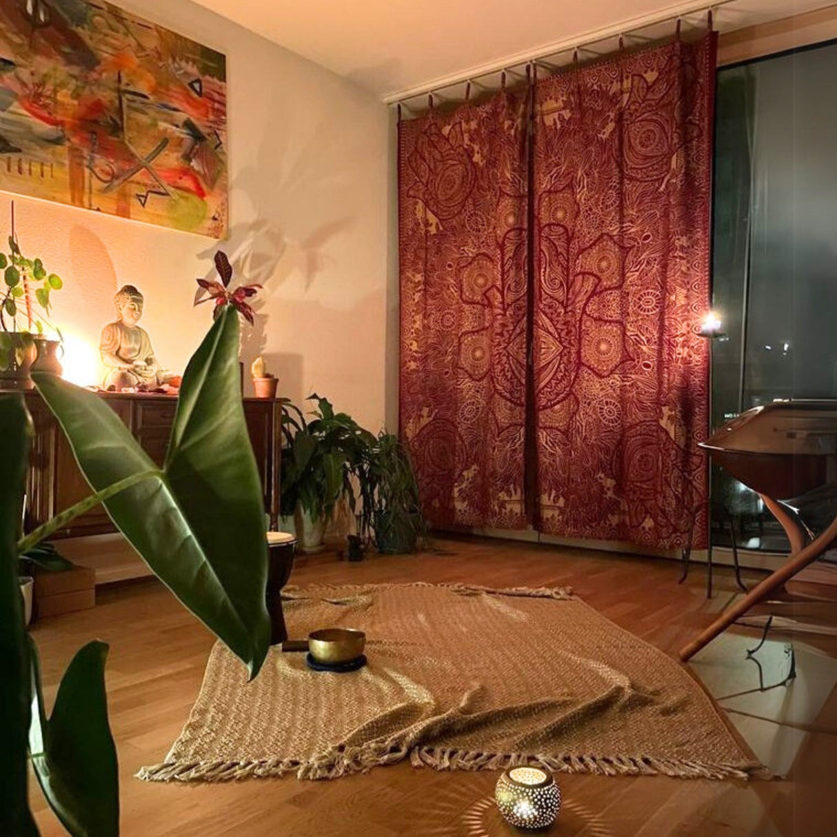 Gold Vorhang Fatimas Hand dunkelrot - 2-teilig