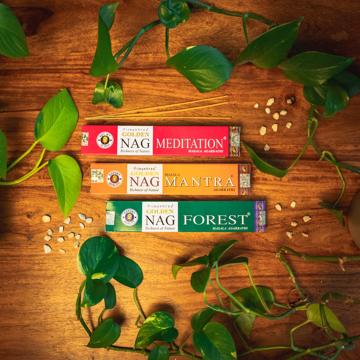 Stille & Natur Räucherstäbchen-Set | Golden Nag Meditation, Mantra & Forest