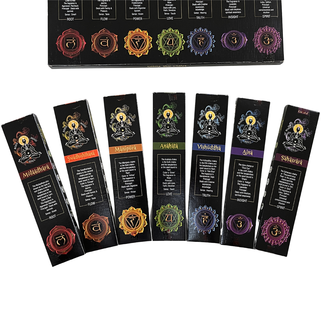 Goloka 7 Chakren Räucherstäbchen Set – ausgewogene Düfte für jeden Energiepunkt