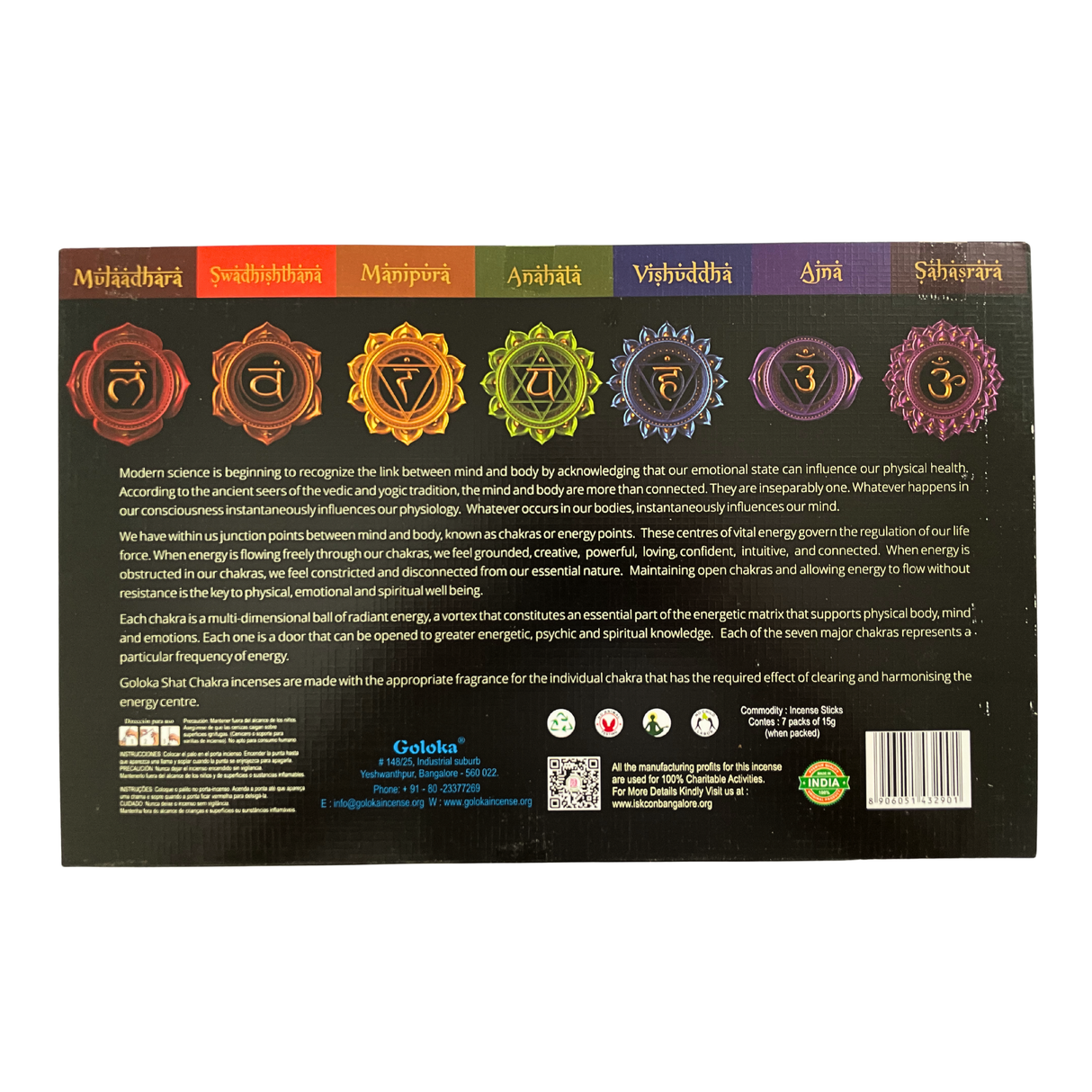 Goloka 7 Chakren Räucherstäbchen Set – ausgewogene Düfte für jeden Energiepunkt