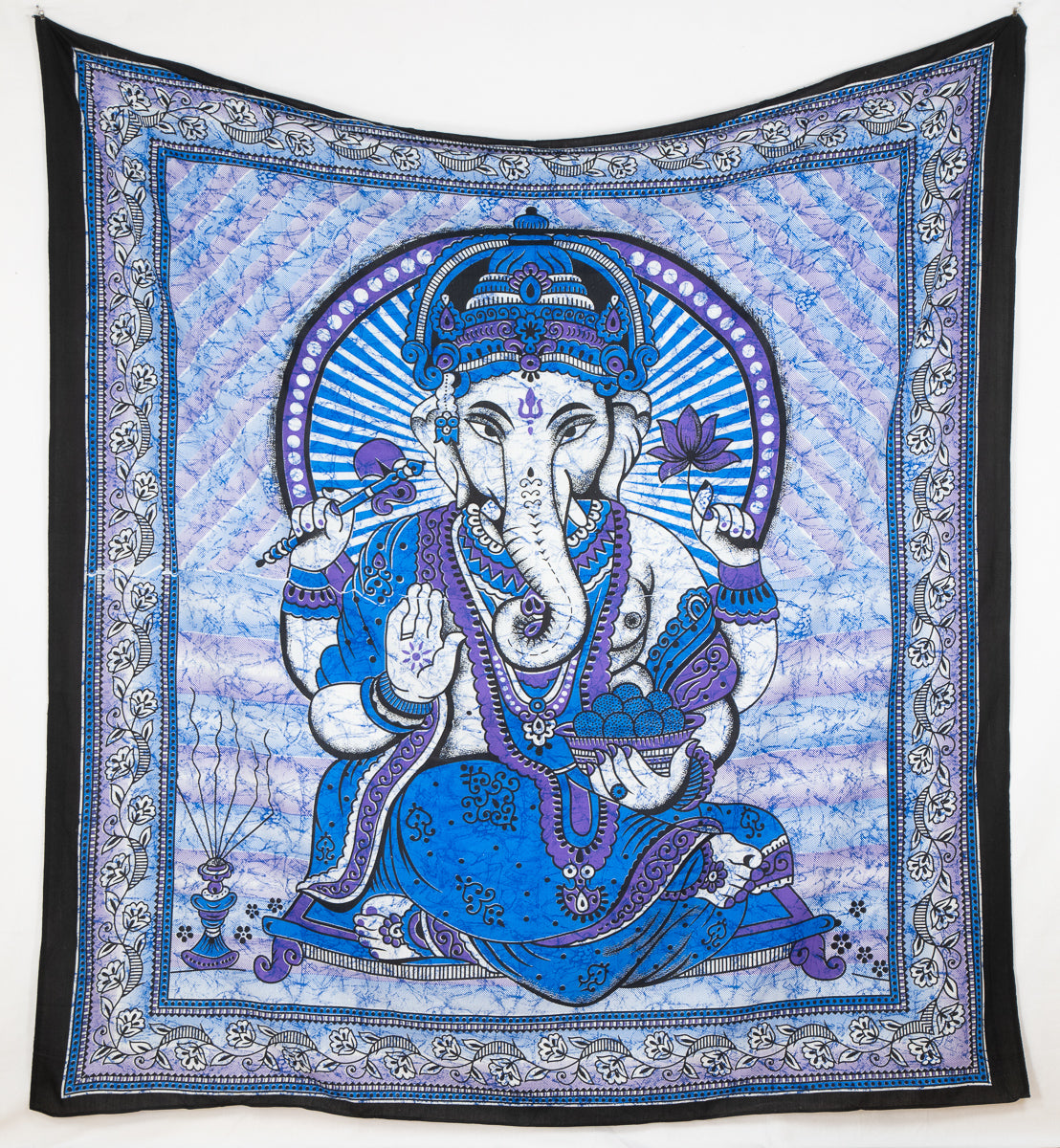 Wandtuch mit Hindu Gott Ganesha, dem Elefantengott in lila 2x2 m aus 100% Baumwolle