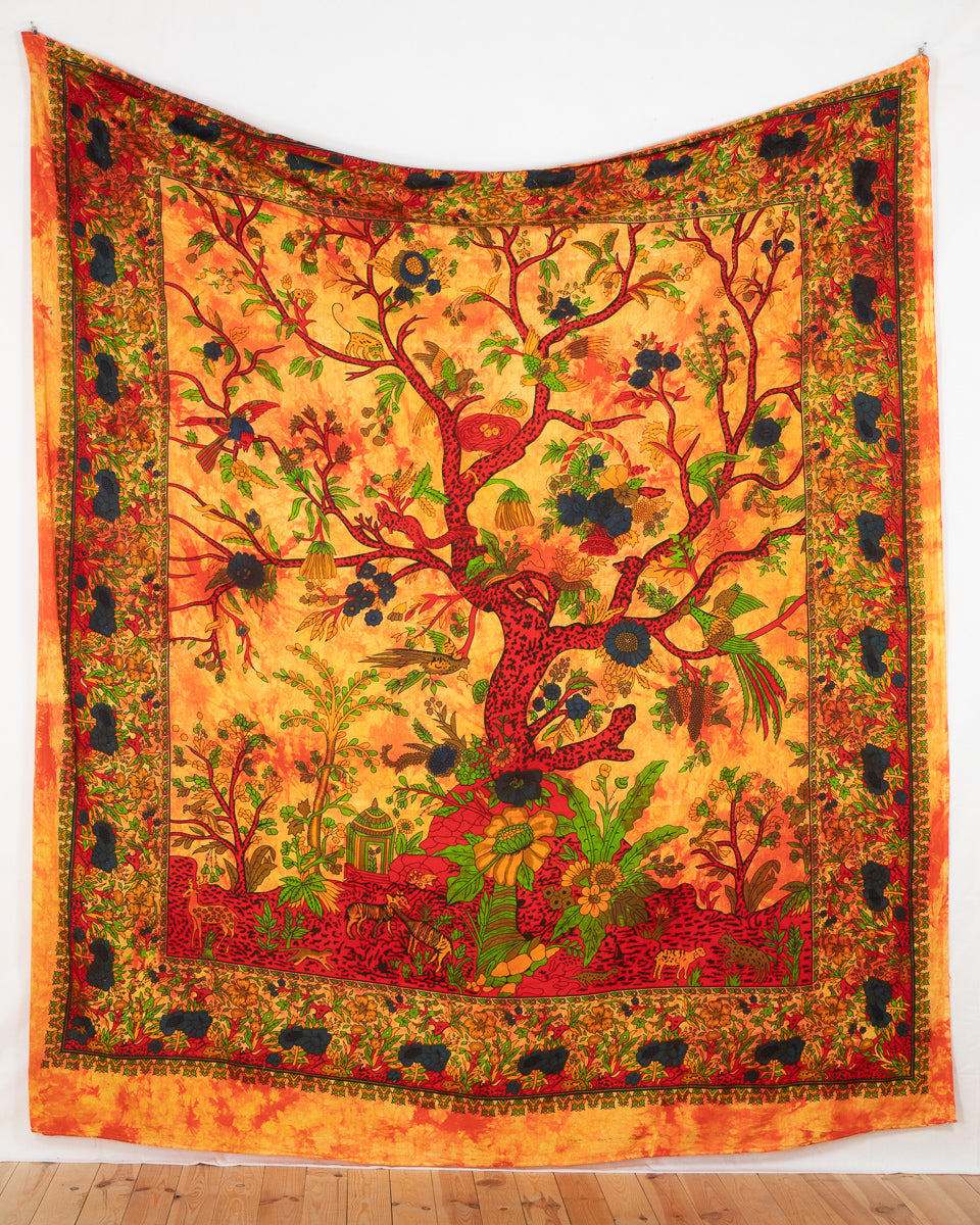 Großes Wandtuch mit Lebensbaum in orange