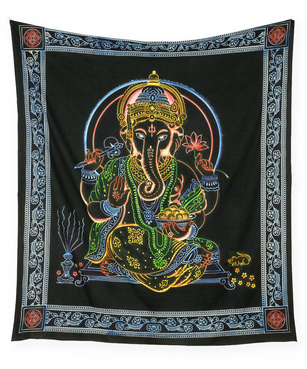 Großes Wandtuch mit Hindugott Ganesha in schwarz bunt