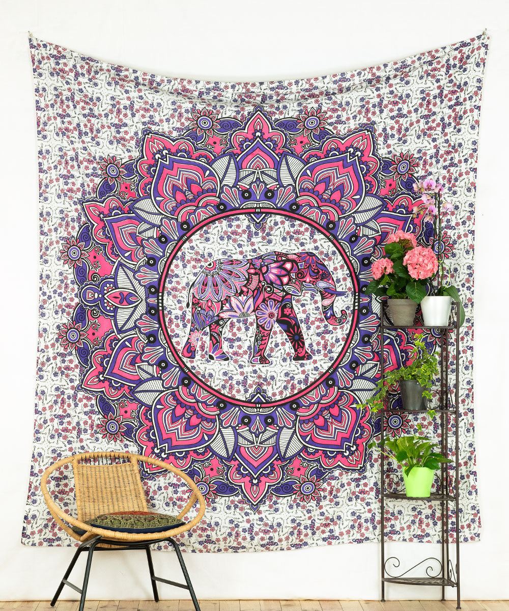 Wandtuch Lotus Elefant rosa lila