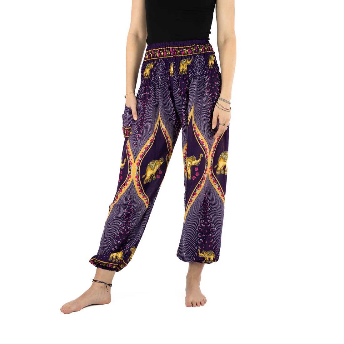 Haremshose Elefanten lila gold - Elefantenhose aus Thailand