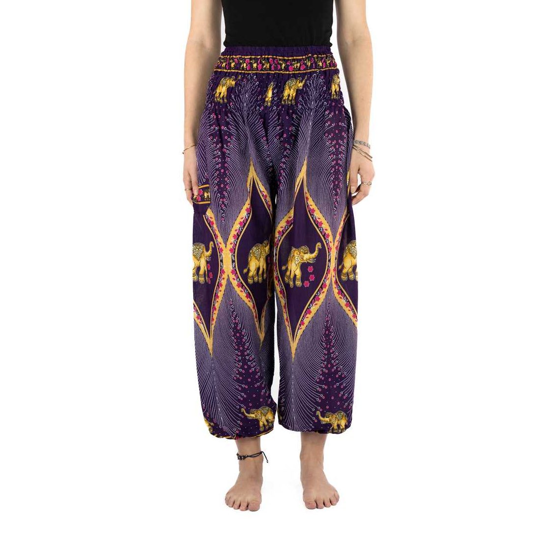Haremshose Elefanten lila gold - Elefantenhose aus Thailand