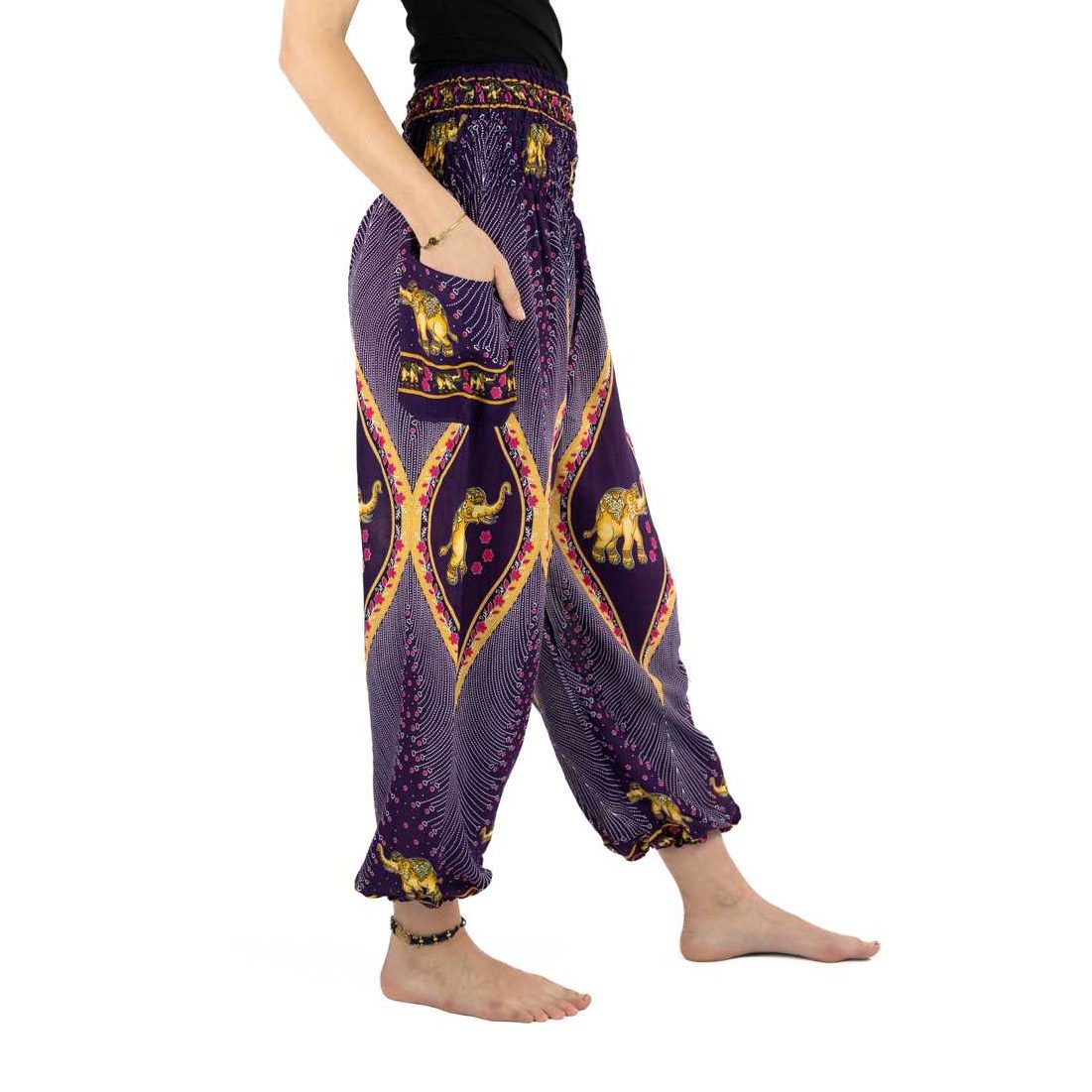 Haremshose Elefanten lila gold - Elefantenhose aus Thailand
