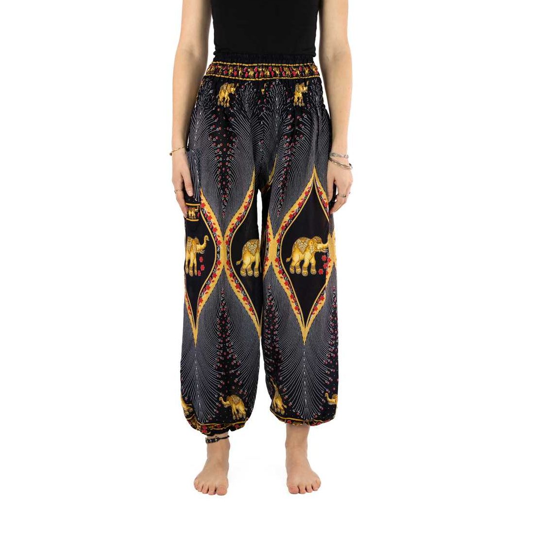 Haremshose Elefanten schwarz gold - Elefantenhose aus Thailand