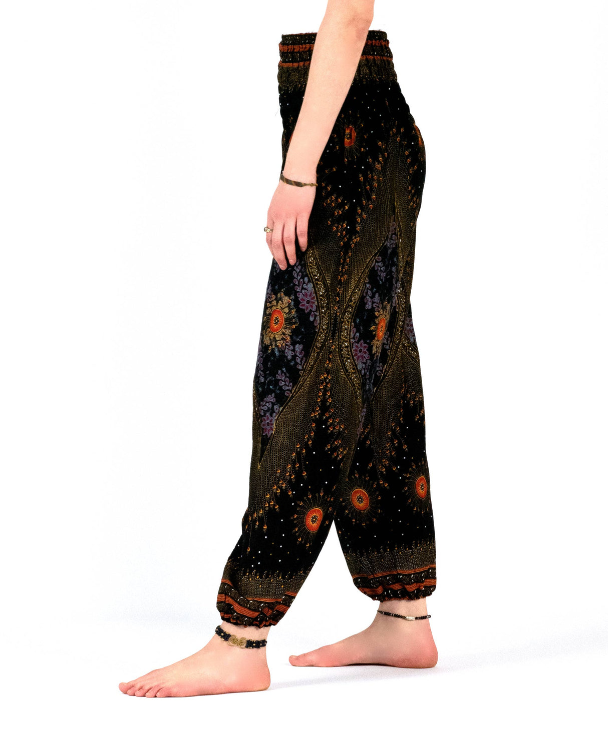 Haremshose Orient Muster schwarz gold rot - seitlich