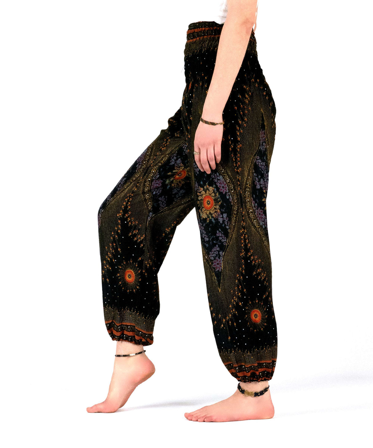 Haremshose Orient Muster schwarz gold rot - seitlich