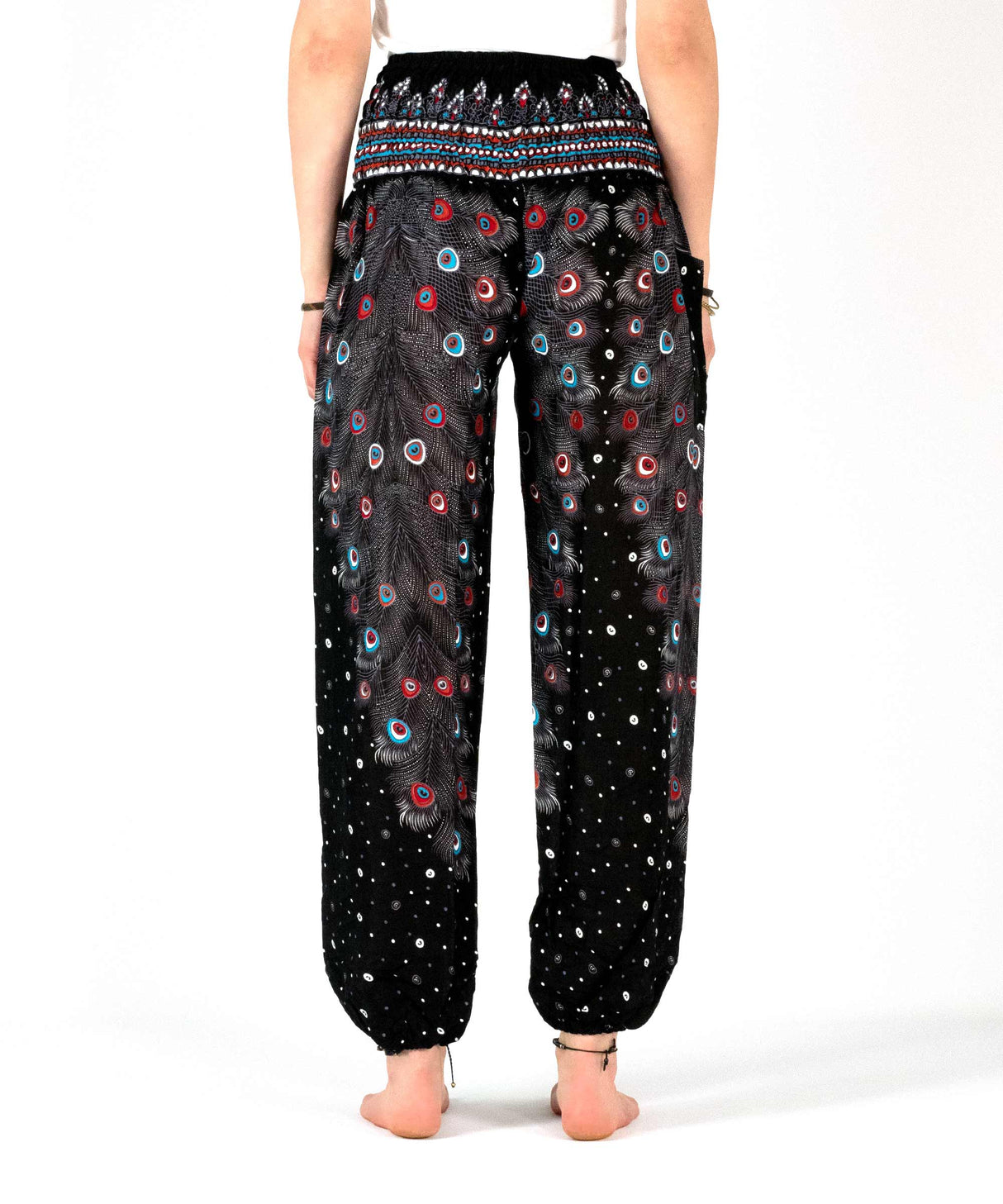 Haremshose Pfauenfeder schwarz rot blau - Rückseite