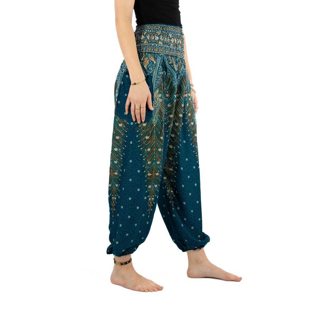 Haremshose Pfauenmuster blau türkis - handmade in Thailand