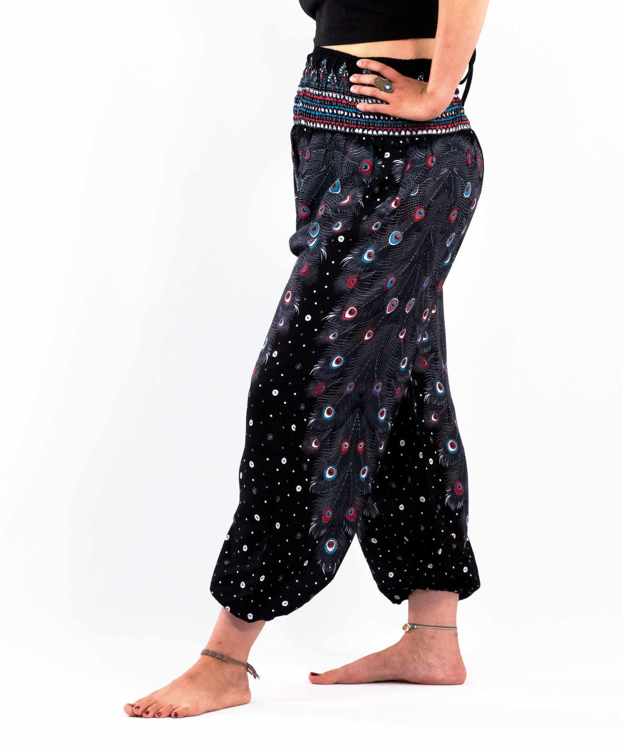 Haremshose XL Pfauenfeder schwarz rot blau ♀