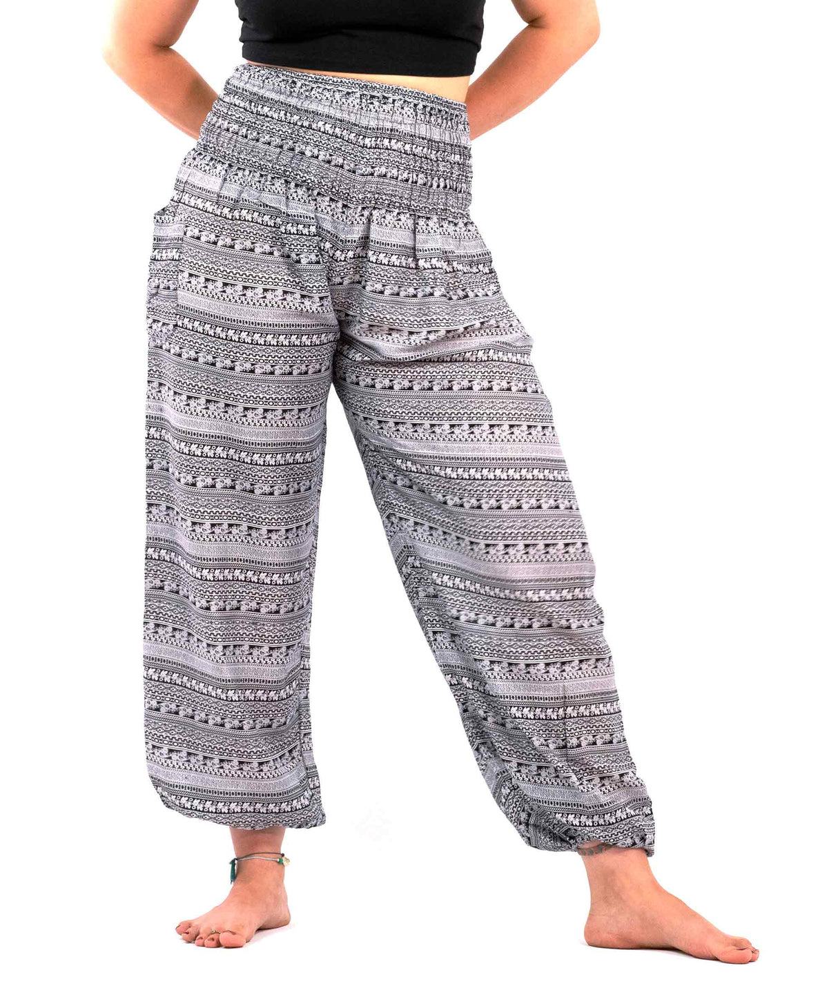 Haremshose XL ethno Muster schwarz weiß ♀