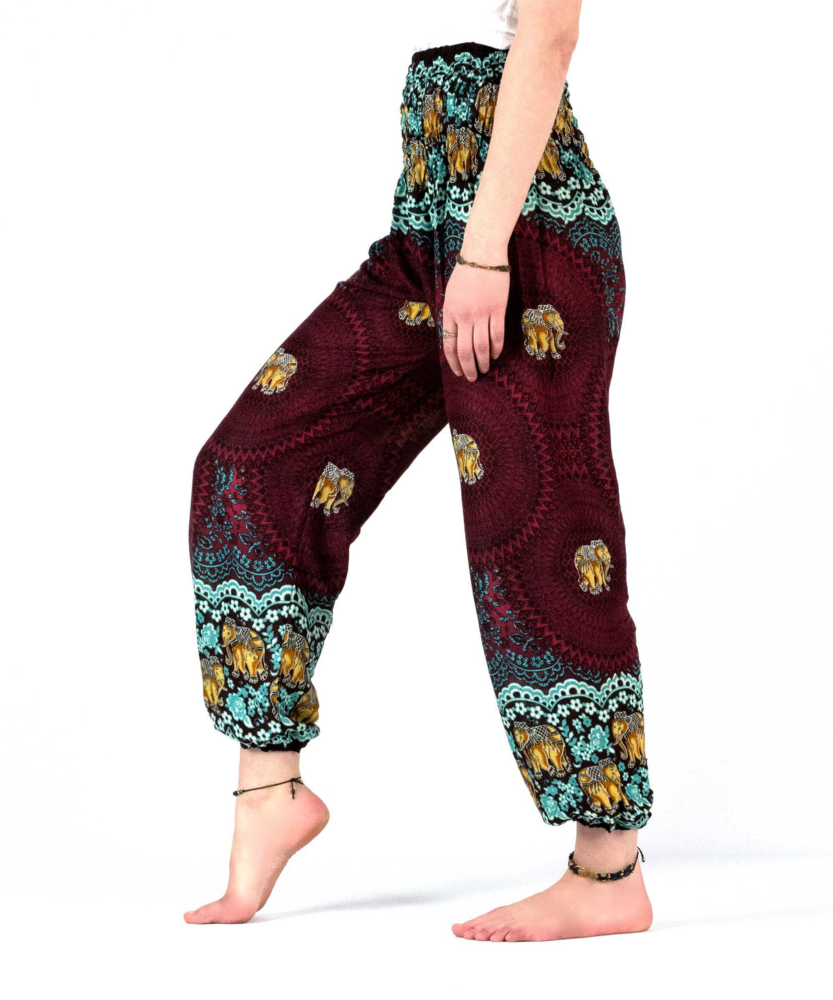 Haremshose mit Elefanten türkis rot gold - seitlich
