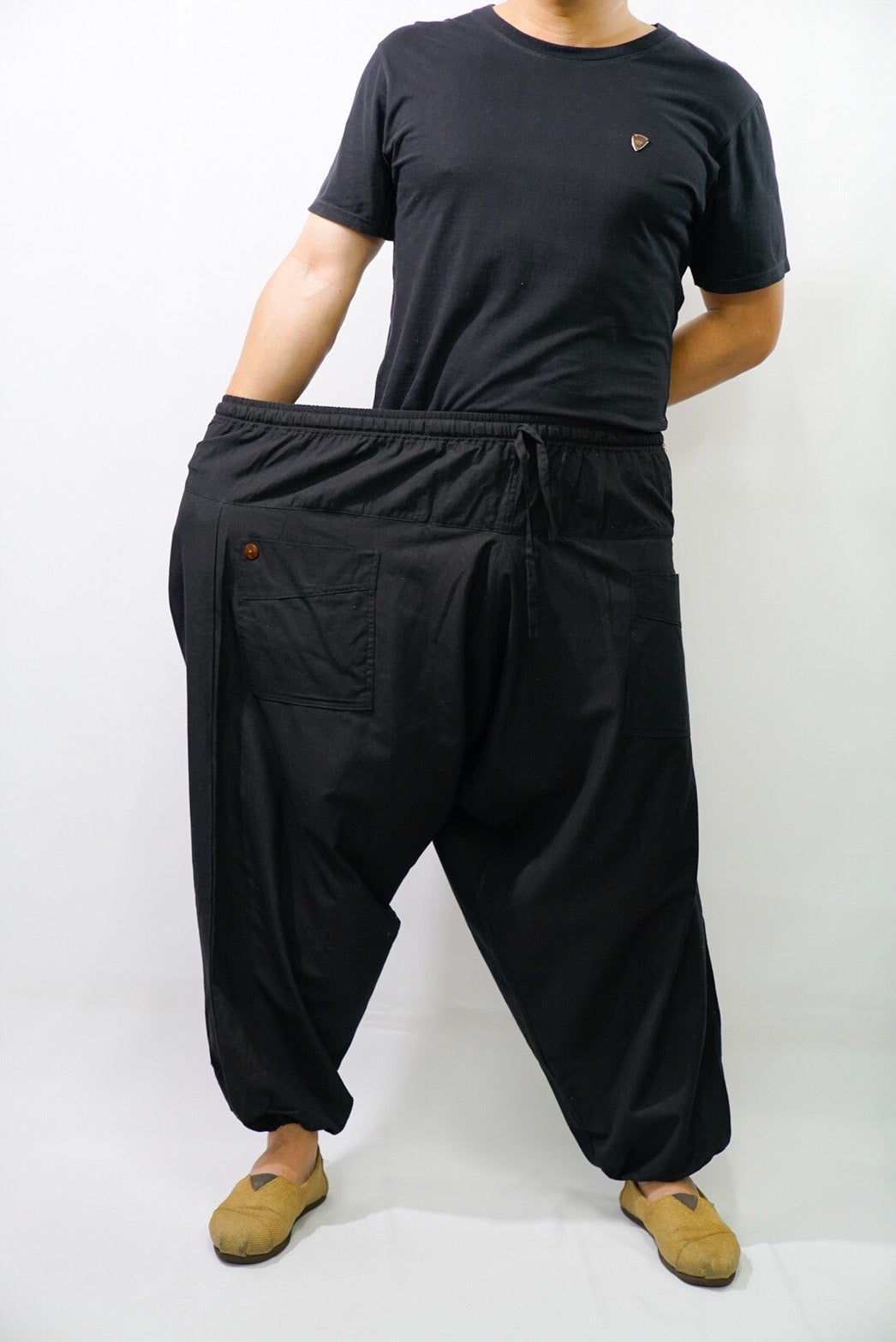 Haremshose schwarz mit Taschen - schwarze Goahose aus fester Baumwolle