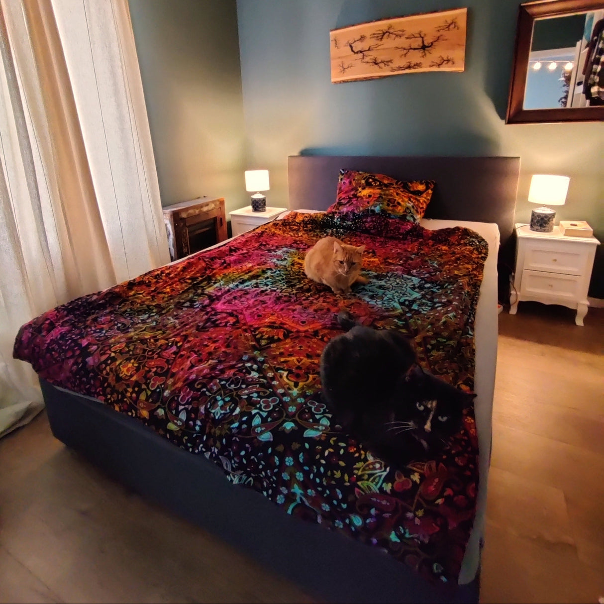 Bettwäsche Mandala batik bunt Einzelbett 135x200 cm + Kopfkissen Set 100% weiche Baumwolle mit Reissverschluss Boho Orient Stil Karmandala