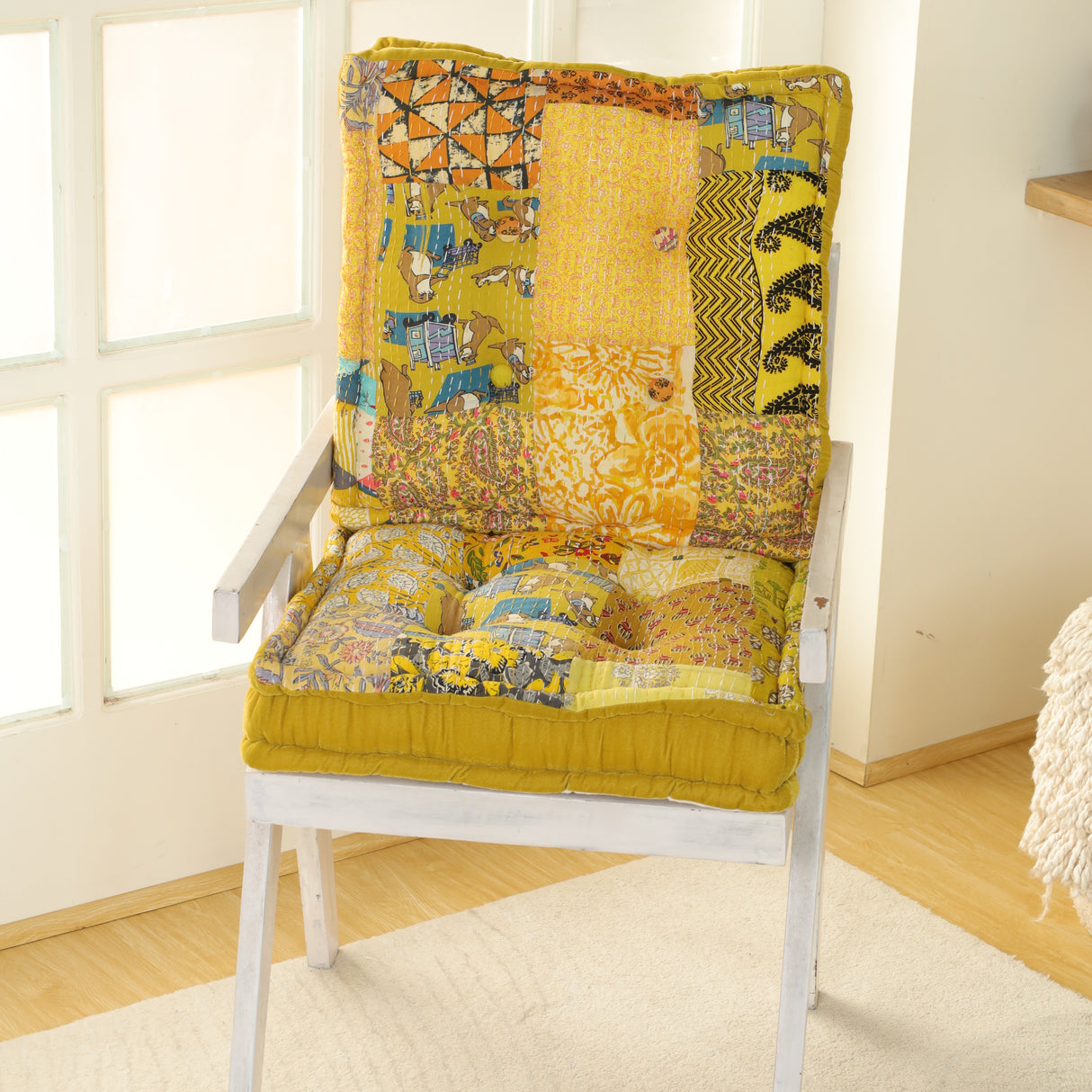 Sitzkissen Gelb Kantha Patchwork Stil 50x50 cm