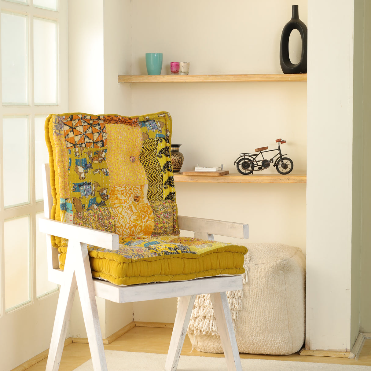 Sitzkissen Gelb Kantha Patchwork Stil 50x50 cm