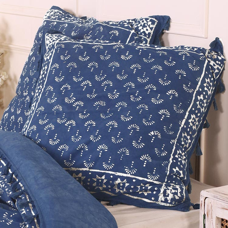 Bettwäsche Indigo Blockdruck Pfauenfeder