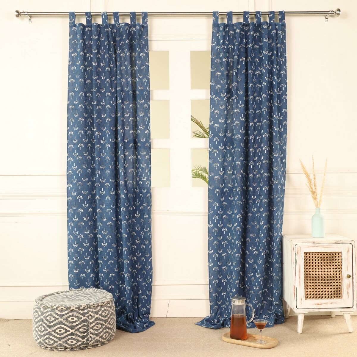 Indische Vorhänge Indigo blau mit blockdruck muster - 100% Baumwolle handgefertigt und fair gehandelt blickdicht aber lichtdurchlässig