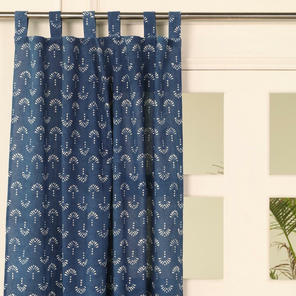 Indische Vorhänge Indigo blau mit blockdruck muster - 100% Baumwolle handgefertigt und fair gehandelt blickdicht aber lichtdurchlässig
