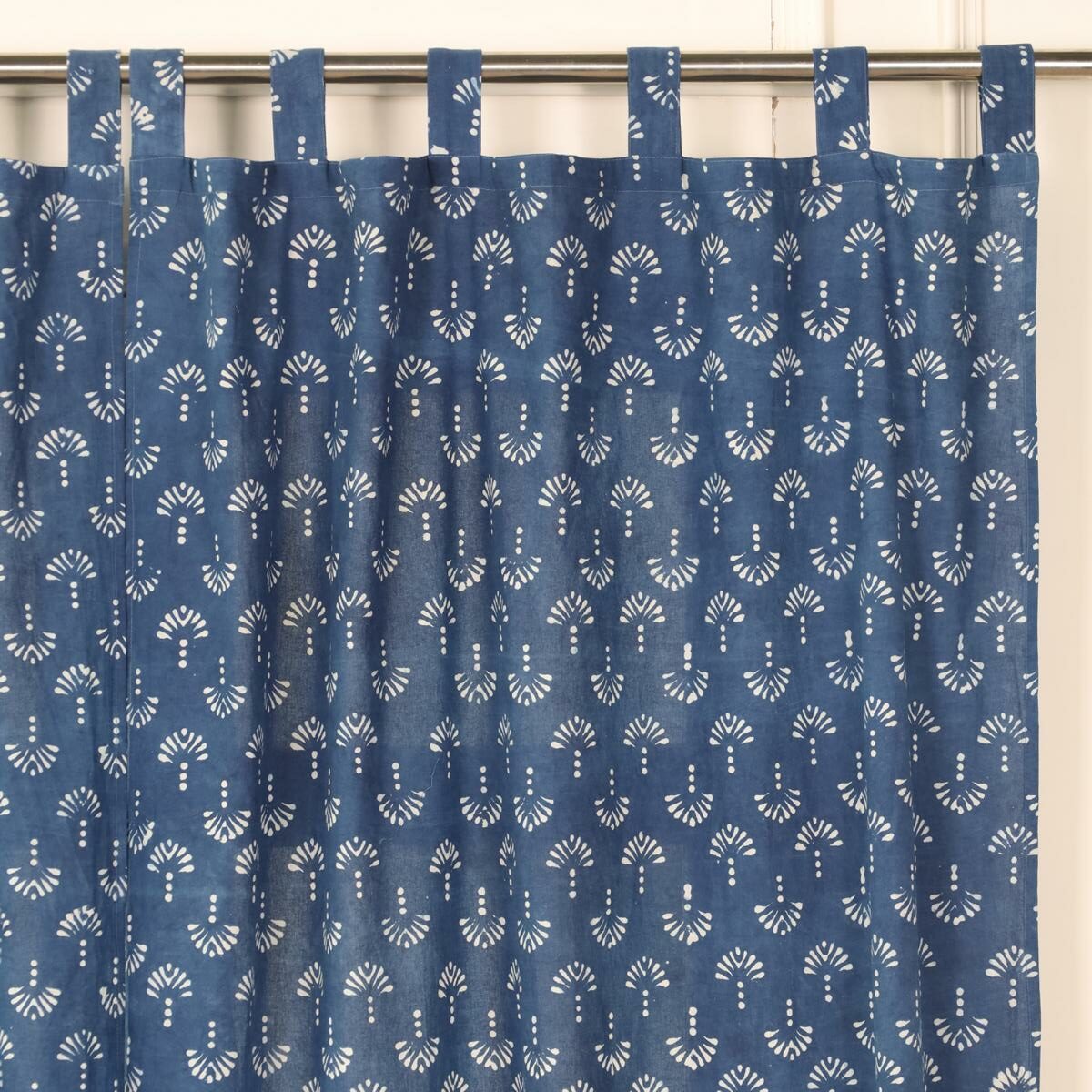 Indische Vorhänge Indigo blau mit blockdruck muster - 100% Baumwolle handgefertigt und fair gehandelt blickdicht aber lichtdurchlässig