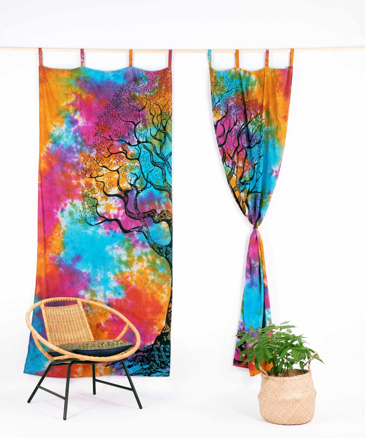 Indischer Vorhang Weltenbaum bunt mit Schlaufen 2x2 m