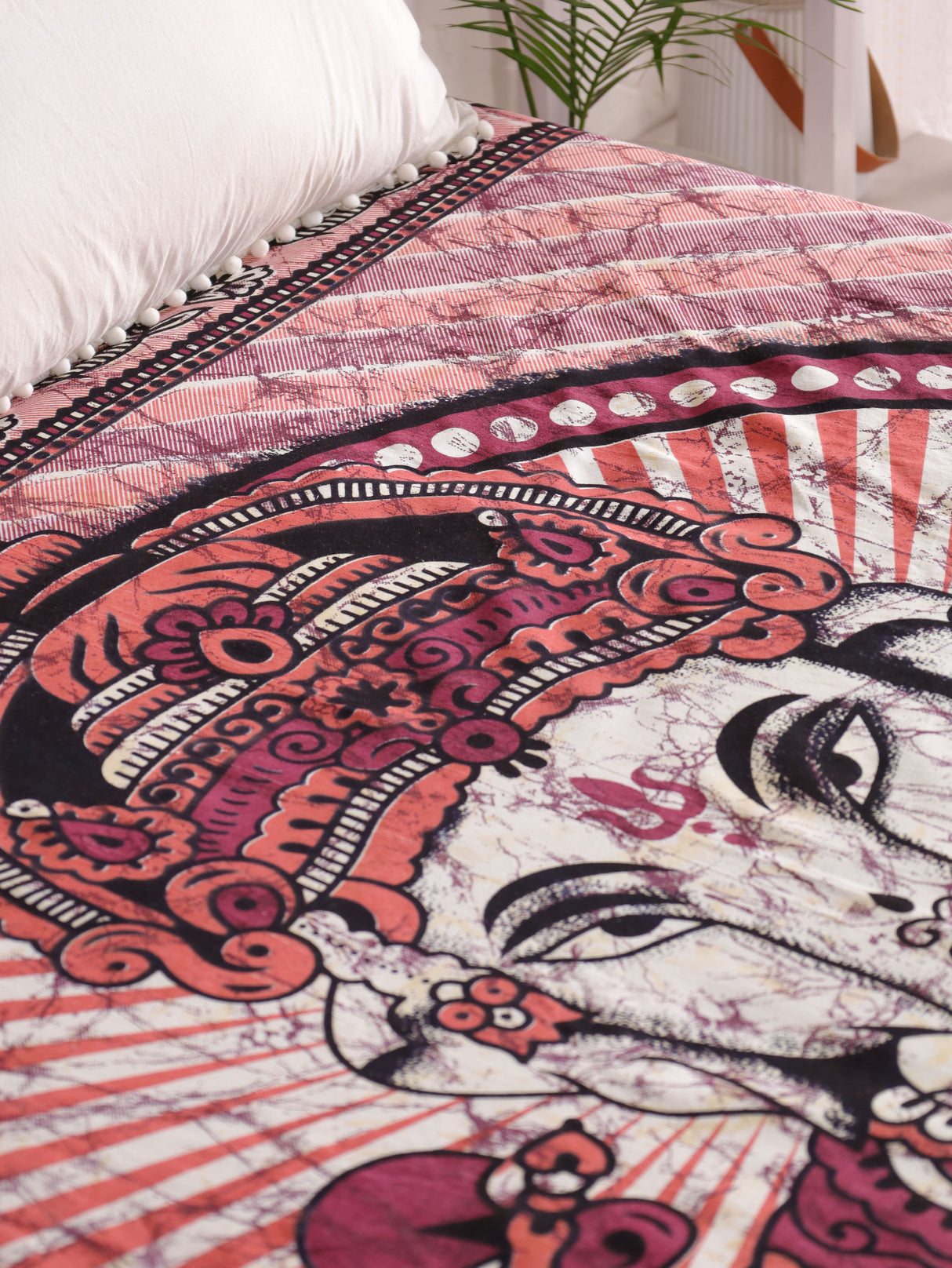 Indisches Wandtuch mit Ganesha in rot - psychedelic Wandteppich aus Baumwolle XXL Tuch 2x2 m