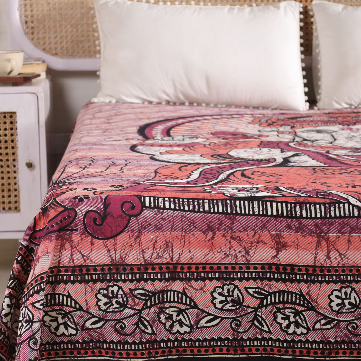 Indisches Wandtuch mit Ganesha in rot - psychedelic Wandteppich aus Baumwolle XXL Tuch 2x2 m