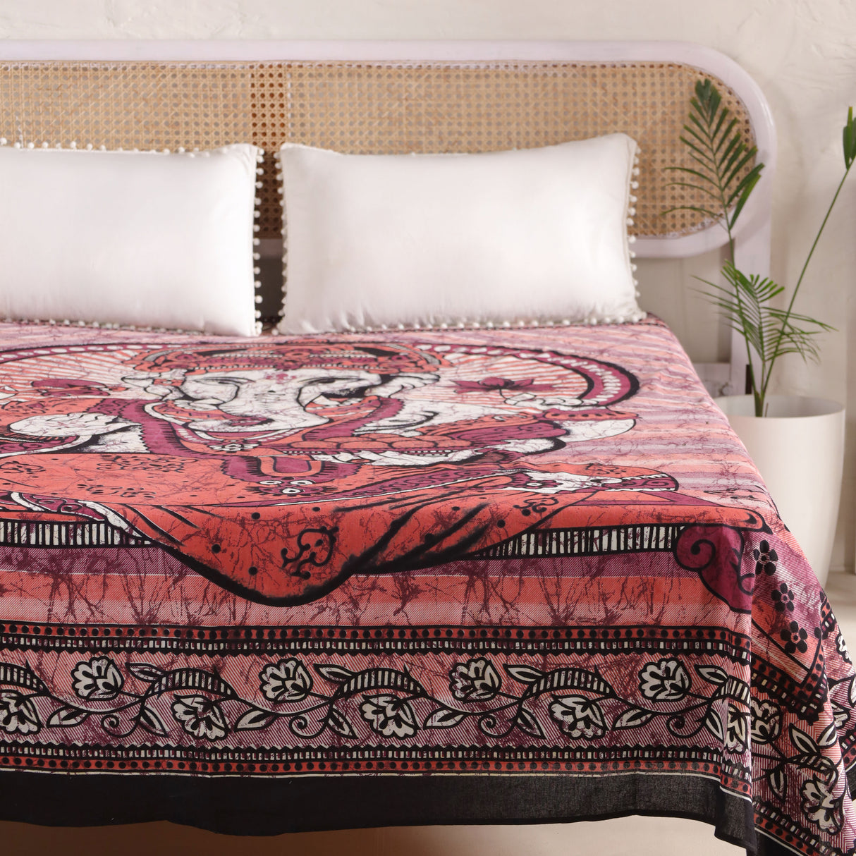 Indisches Wandtuch mit Ganesha in rot - psychedelic Wandteppich aus Baumwolle XXL Tuch 2x2 m