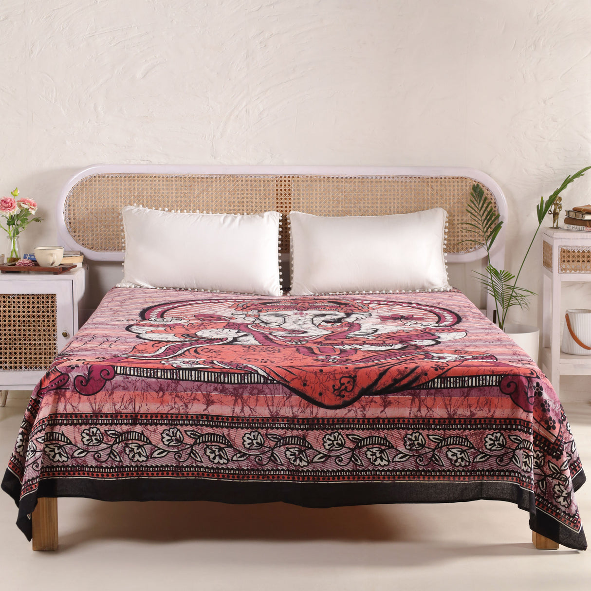 Indisches Wandtuch mit Ganesha in rot - psychedelic Wandteppich aus Baumwolle XXL Tuch 2x2 m