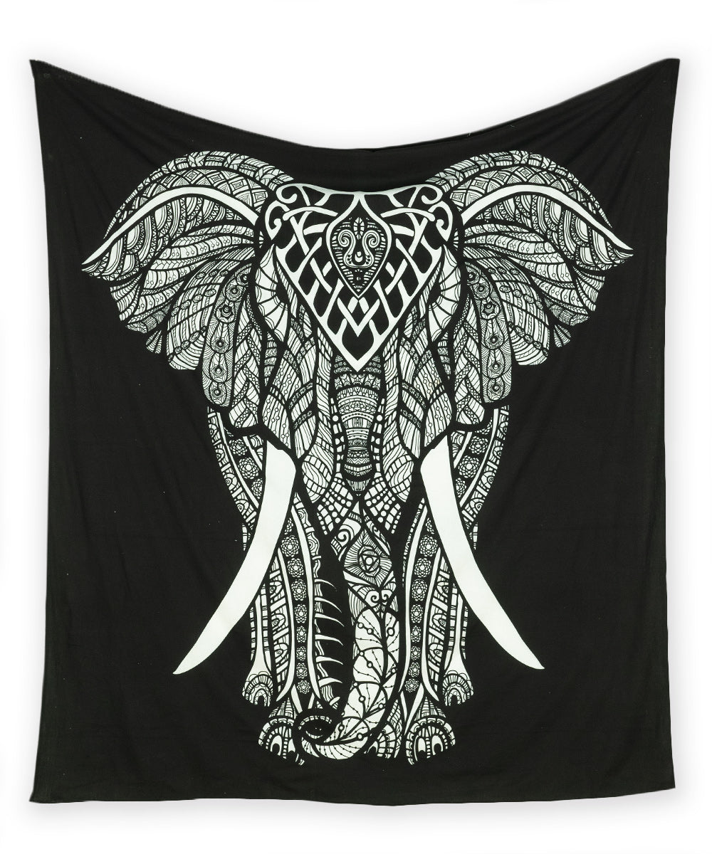 Großes Wandtuch mit Elefant in schwarz