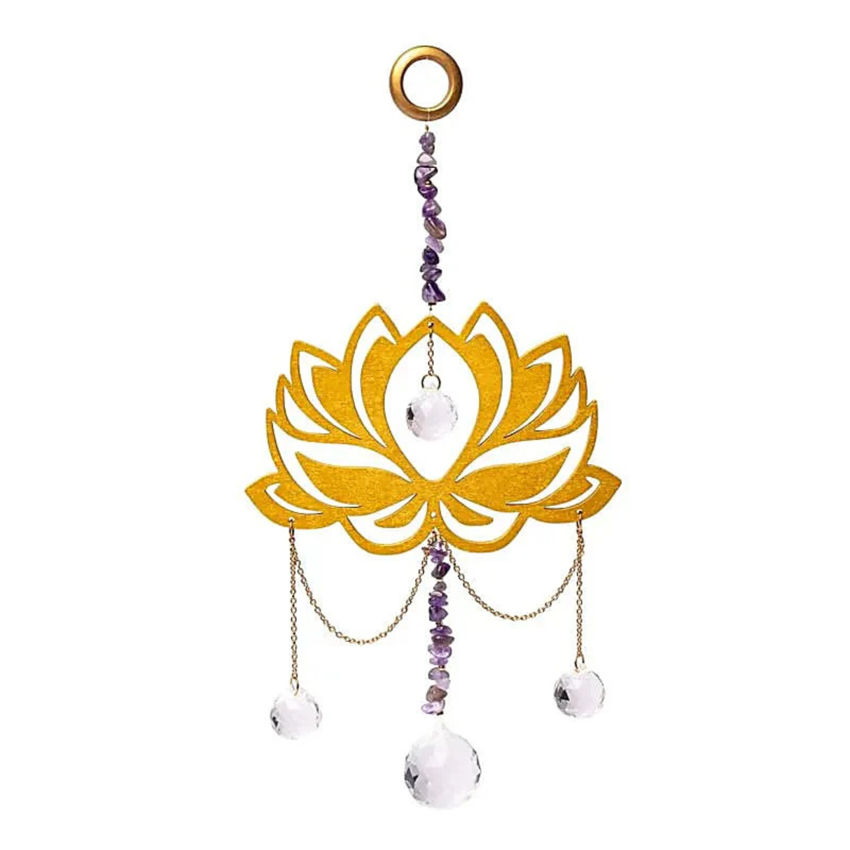 Sonnenfänger Lotus aus Holz mit Amethyst