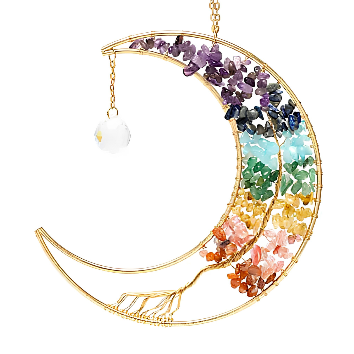 Sonnenfänger Mond & Lebensbaum mit Chakra-Steinen